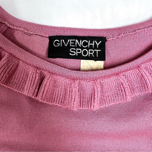 Vintage Mid Century Mod Givenchy Sport Dusty Mauve Fine Knit Ruffle Neck Sweater - Picture 10 of 11